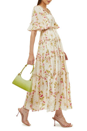 Waltzing Blooms Smocked Ankle Gown